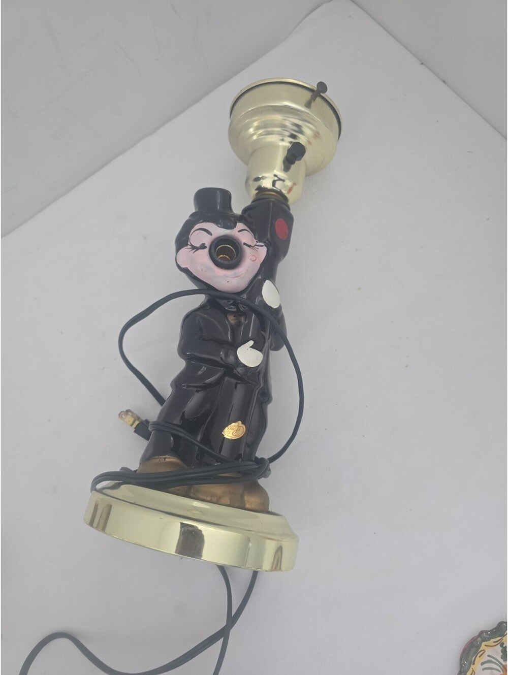 Vintage Figural Character Lamp Black Gold Ceramic Novelty Lamp Missing The Nose